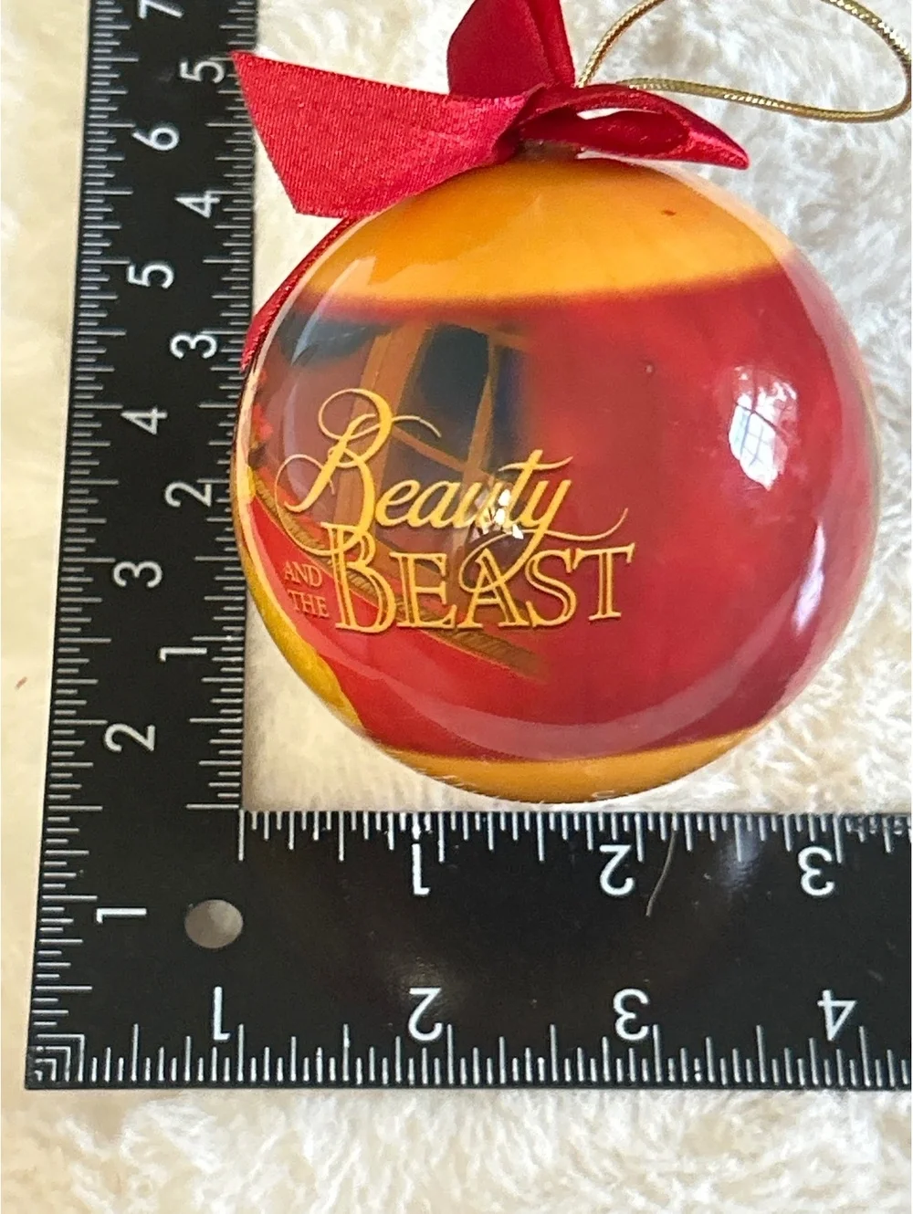 Disney Beauty and the Beast Christmas Ornament Ball with Red Bow